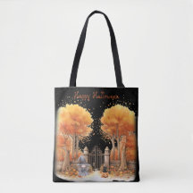 Feiticeira e Gato fora do Portão Halloween