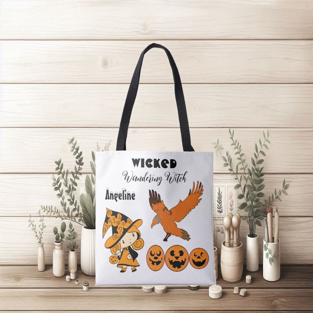 Bolsa Tote Feiticeira Maravilha Perfeita Personalizada para o (Wicked Wandering Witch Personalized Halloween Cute Tote Bag)