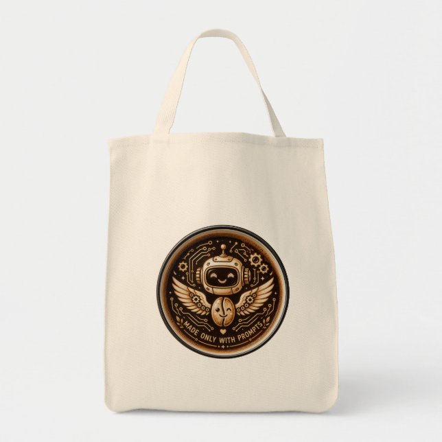 Bolsa Tote Feito Apenas Com Prompts Robô de Café de IA Engraç (Frente)