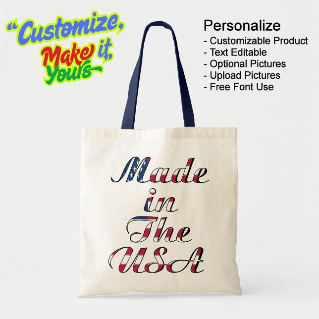 Bolsa Tote Feito no Marinho e natural dos EUA (Made in The USA Natural & Navy Budget Tote Bag - Personalize, Customizable & Text Editable.
)