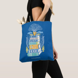 Bolsa Tote Felicidade é Café e Livros - Azul Brilhante