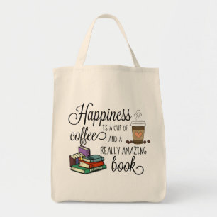 Bolsa Tote Felicidade é uma taça de café e um livro incrível
