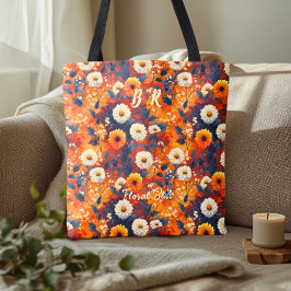 Bolsa Tote Felicidade Floral com Flores de Outono Vibrantes