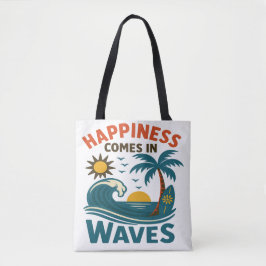 Bolsa Tote Felicidade Vem em Ondas - T Inspirador para Mulher
