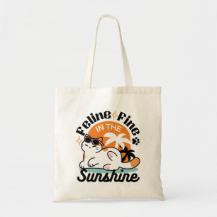 Bolsa Tote Feline Fine no Sol - Gato Tropical Relaxado