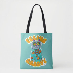 Bolsa Tote Feline Groovy Hippie Cat Marker Design
