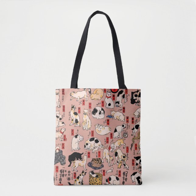 Bolsa Tote felinos japoneses gatinho Ukiyo-e engraçado (Frente)