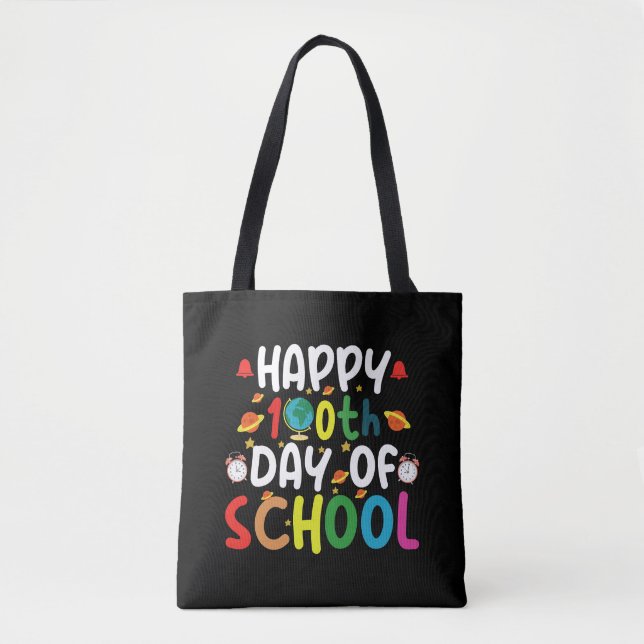 Bolsa Tote Feliz 100º Dia de Aula Professor Aluno (Frente)