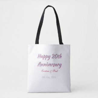 Bolsa Tote Feliz 20º aniversário CASAMENTO ROXO MARON NOME 