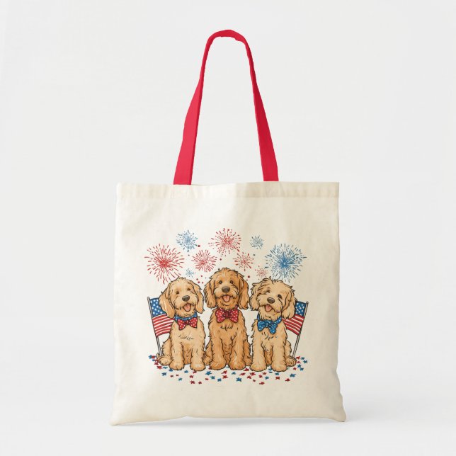 Bolsa Tote Feliz 4 De Julho, Fogos De Artifício De Cães De Go (Frente)