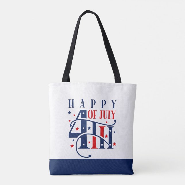 Bolsa Tote Feliz 4 de julho Vermelho Branco e Azul (Verso)