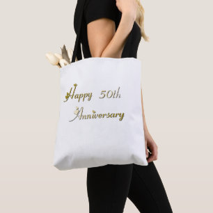 Bolsa Tote Feliz 50º Aniversário Fonte Dourada