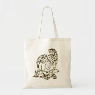 Bolsa Tote Feliz Ação de Graças Elegante Ouro Cornucopia