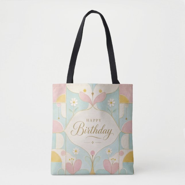 Bolsa Tote Feliz Aniversário Art Déco Floral Geométrico Paste (Frente)