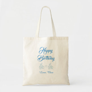 Bolsa Tote feliz aniversário bolo azul coração nome amor past