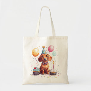 Bolsa Tote Feliz Aniversário Cachorro Dachshund