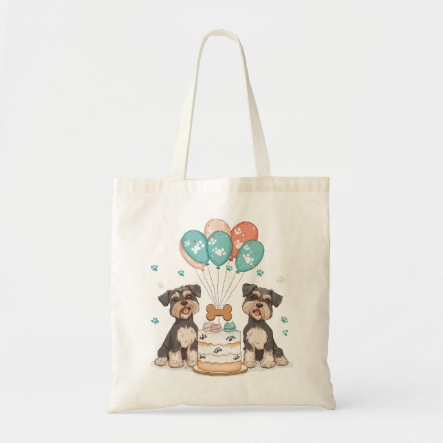 Bolsa Tote Feliz Aniversário Cães Schnauzer (Frente)