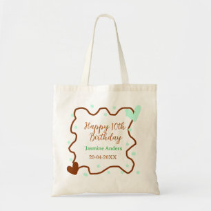Bolsa Tote Feliz aniversário de 10 anos borda marrom pastel v