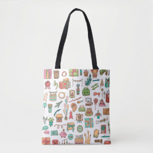 Bolsa Tote Feliz aniversário de elementos do escritório em 