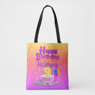 Bolsa Tote Feliz aniversário de PINK e DOURADO  Editável
