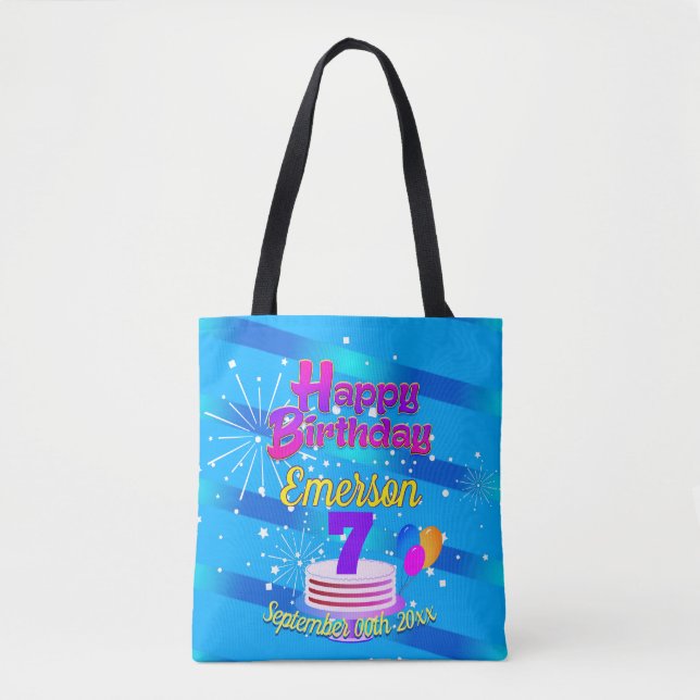 Bolsa Tote Feliz aniversário do BLUE | Editável (Frente)