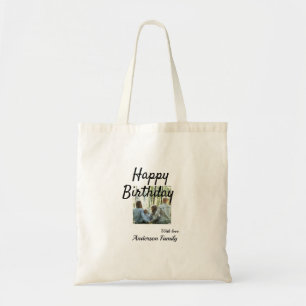 Bolsa Tote Feliz aniversário foto familia nome elegante class
