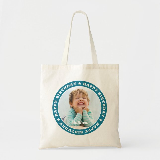 Bolsa Tote Feliz Aniversário Foto Personalizada Simples e Mod (Frente)