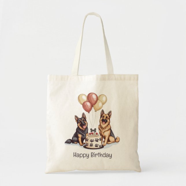 Bolsa Tote Feliz aniversário German shepherd Cães Bolo de Ani (Frente)