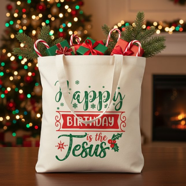 Bolsa Tote Feliz aniversário Jesus Natal Cristão (Happy Birthday Jesus Christian Christmas Tote Bag)