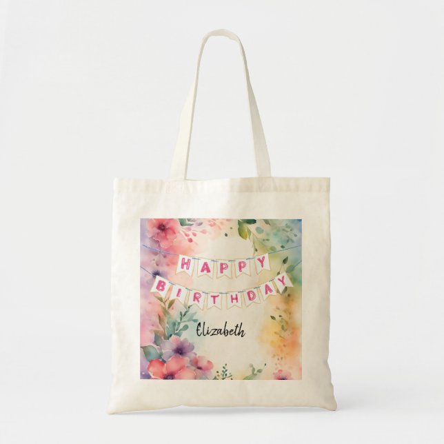 Bolsa Tote Feliz aniversário personalizável (Frente)