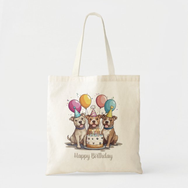 Bolsa Tote Feliz Aniversário Pit Bull Cães (Frente)