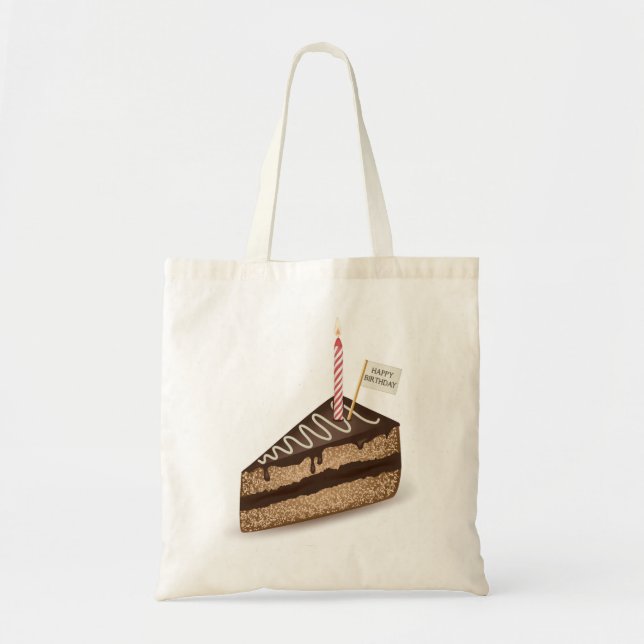 Bolsa Tote Feliz aniversário, Saco de Bolo de Chocolate (Frente)