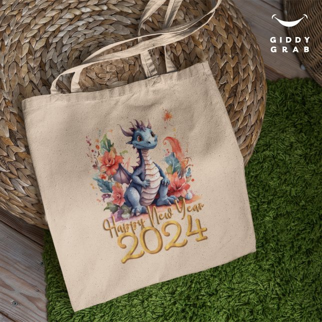 Bolsa Tote Feliz ano novo 2024 Cor do Dragão Chinês (Criador carregado)