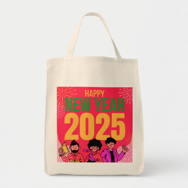 Bolsa Tote Feliz ano novo 2025 Grocery Tote Bag (Frente)