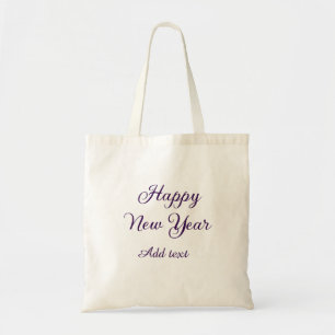 Bolsa Tote Feliz ano novo caligrafia roxa simples minimalista