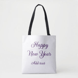 Bolsa Tote Feliz ano novo caligrafia roxa simples minimalista