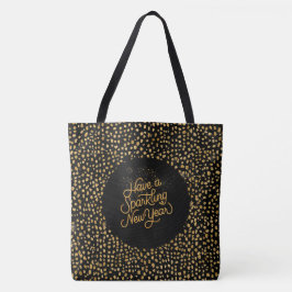 Bolsa Tote Feliz Ano Novo Celebre, Padrão de Pixels Dourados