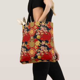 Bolsa Tote Feliz Ano Novo Chinês padrão moderno asiático