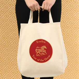 Bolsa Tote Feliz Ano Novo Lunar do Cavalo Nuvens da Sorte