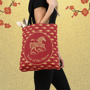 Bolsa Tote Feliz Ano Novo Lunar do Cavalo Nuvens da Sorte
