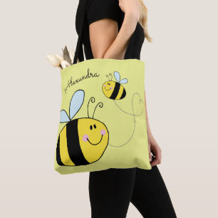 Bolsa Tote Feliz Bumble Bees Flying Heart Personalizado
