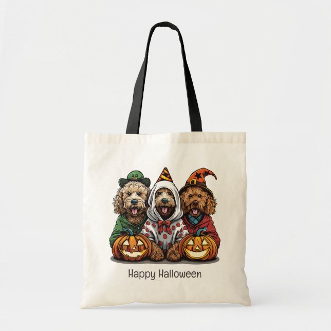 Bolsa Tote Feliz Cachorro de Goldendoodle de Halloween (Frente)