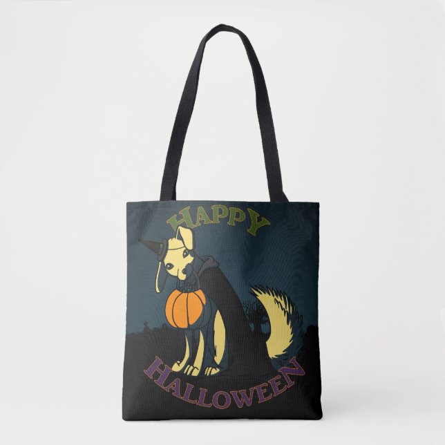 Bolsa Tote Feliz cachorro de Halloween (Frente)