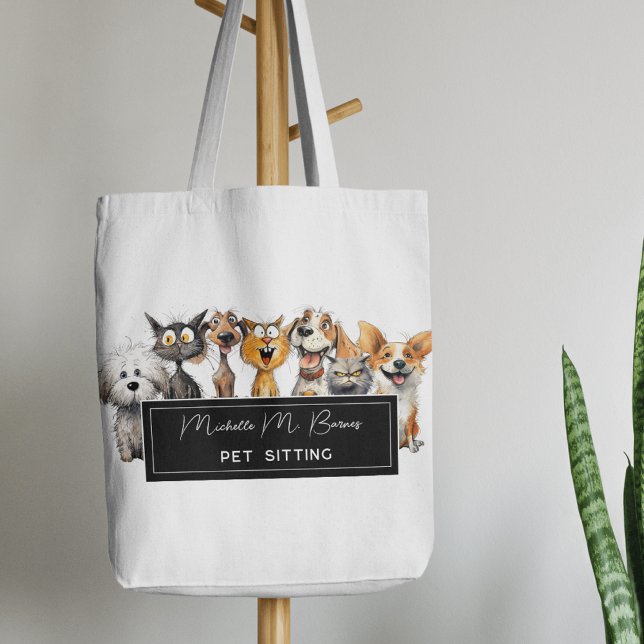 Bolsa Tote Feliz Cachorro Louco Cães Pet Sitter Business (Criador carregado)