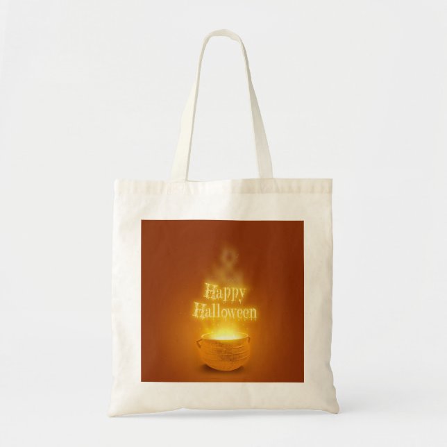 Bolsa Tote Feliz Caldron da Bruxa de Halloween (Frente)