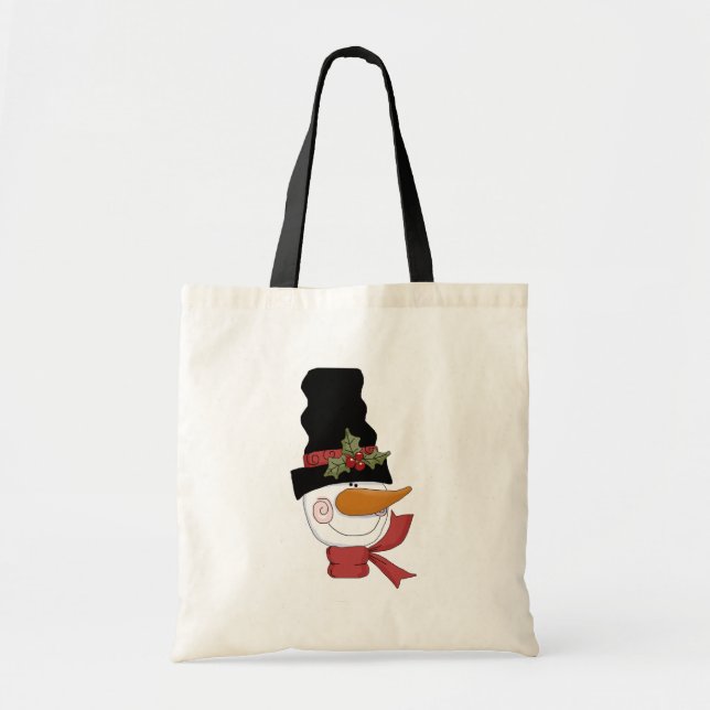 Bolsa Tote Feliz Camiseta e presentes de boneco de neve (Frente)