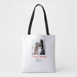Bolsa Tote Feliz casal de Natal - adicione nome feliz holida