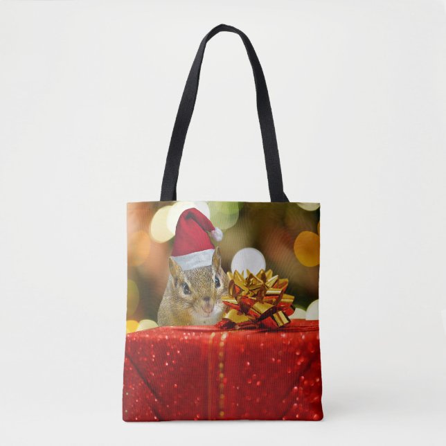 Bolsa Tote Feliz Chipmunk Feliz Natal (Frente)