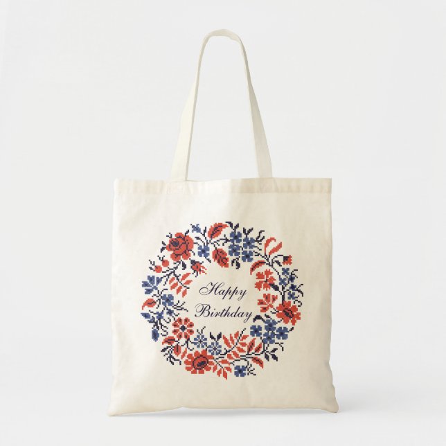 Bolsa Tote Feliz Ciclo das Flores de Aniversário (Frente)