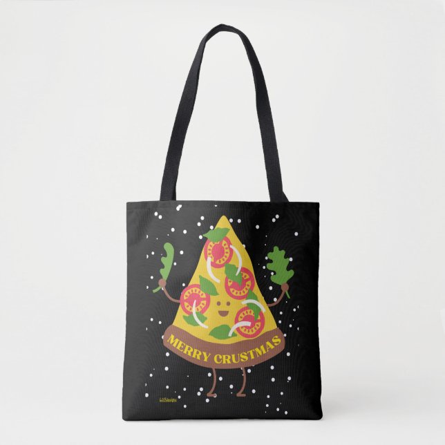 Bolsa Tote FELIZ CRUSTMAS ideia engraçada de pizza de natal (Frente)